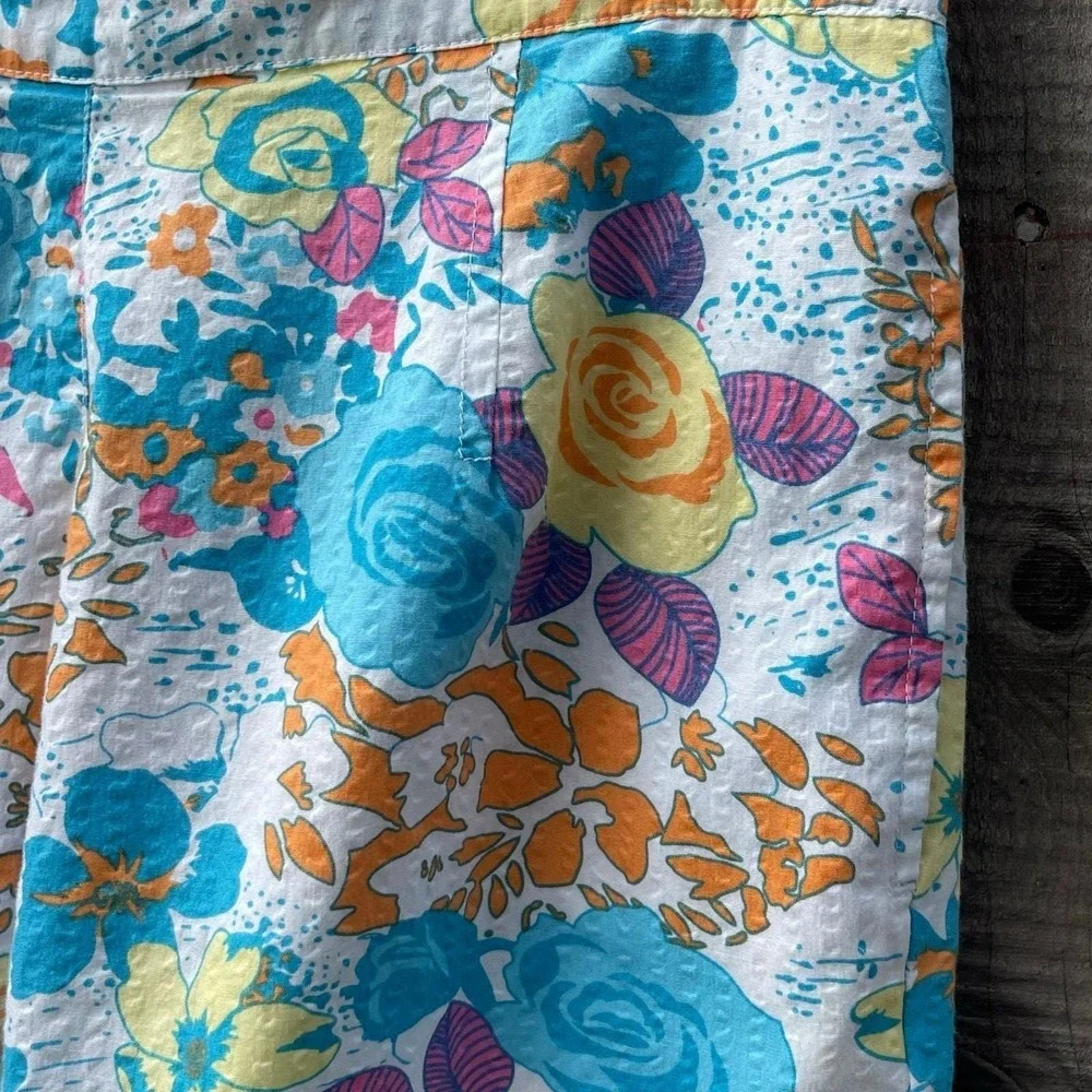 VTG Capacity Capri Set 80s Cotton Matching Floral Print High Rise Colorful Beach